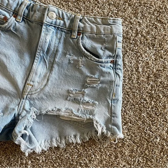 ZARA The High Waist Jean Micro Mini Shorts Womens 2 Light Wash Distressed Cutoff - Picture 6 of 16